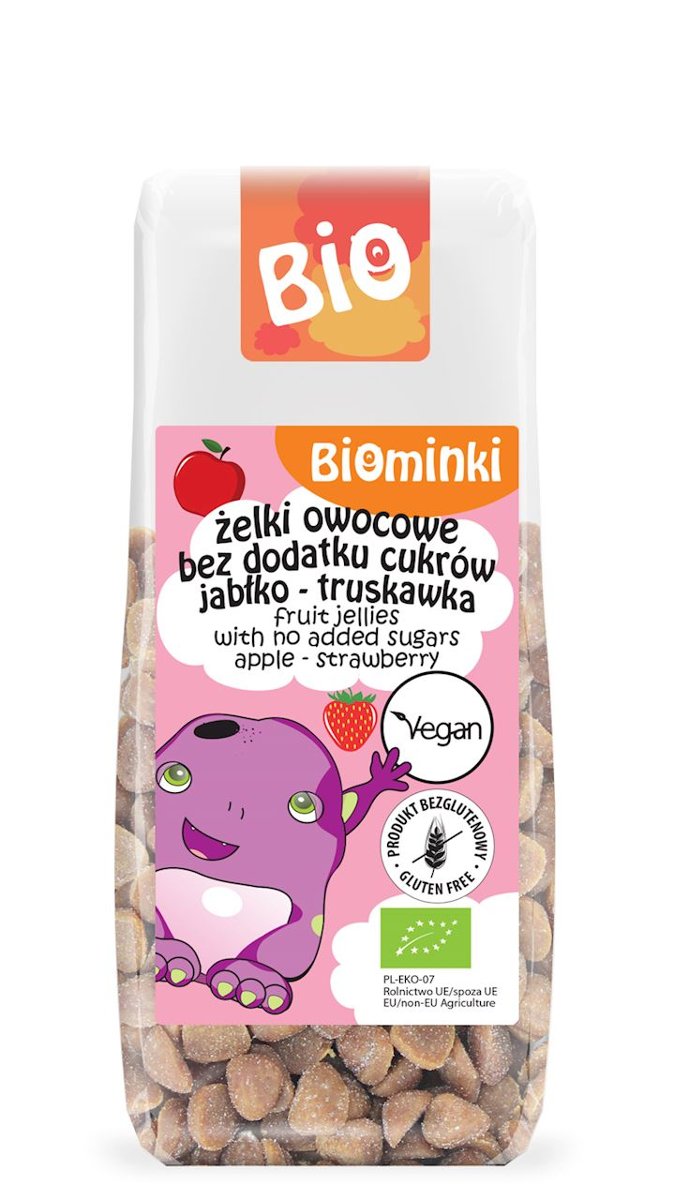 ŻELKI OWOCOWE BEZ DODATKU CUKRÓW JABŁKO - TRUSKAWKA BIO 75 g - BIOMINKI