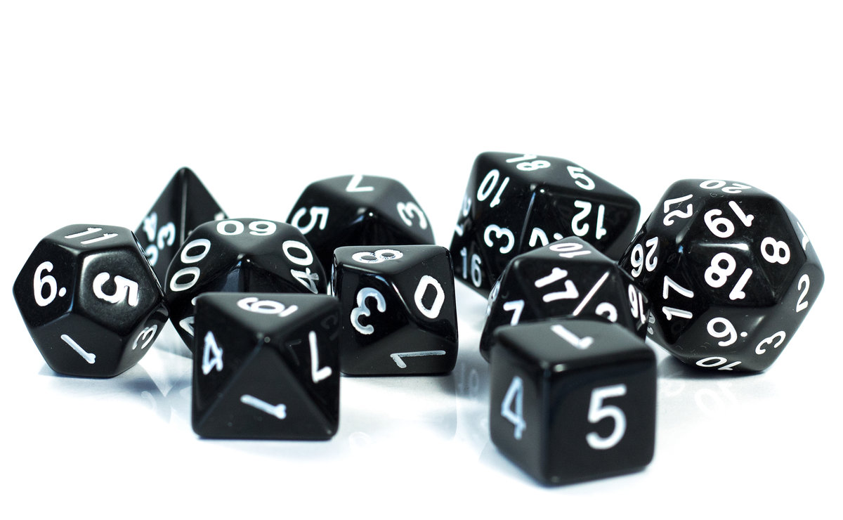 Kostki RPG Czarny Zestaw 10 Kości Kostek K24 K30