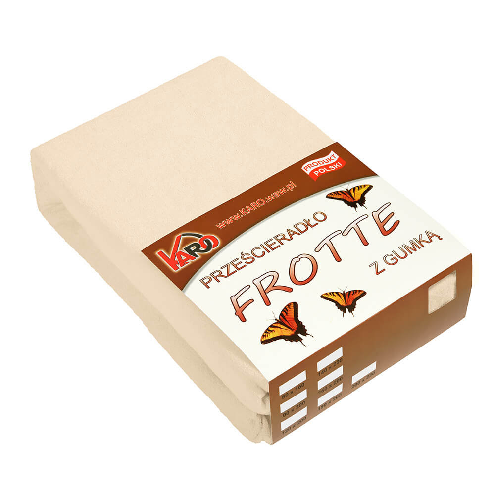 Prześcieradło frotte z gumką KARO 60x120 cm, beżowe jasne 008 grube 200g/m2