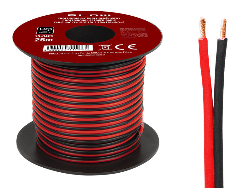 73-342# Przew.głośn.2x0,50mm czarno-czerwony 25m
