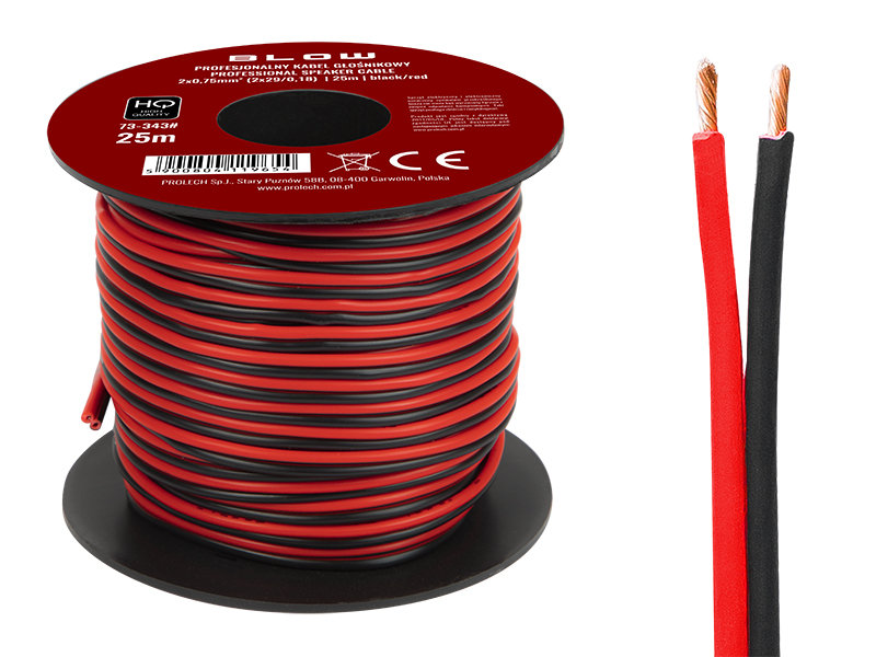 73-343# Przew.głośn.2x0,75mm czarno-czerwony 25m