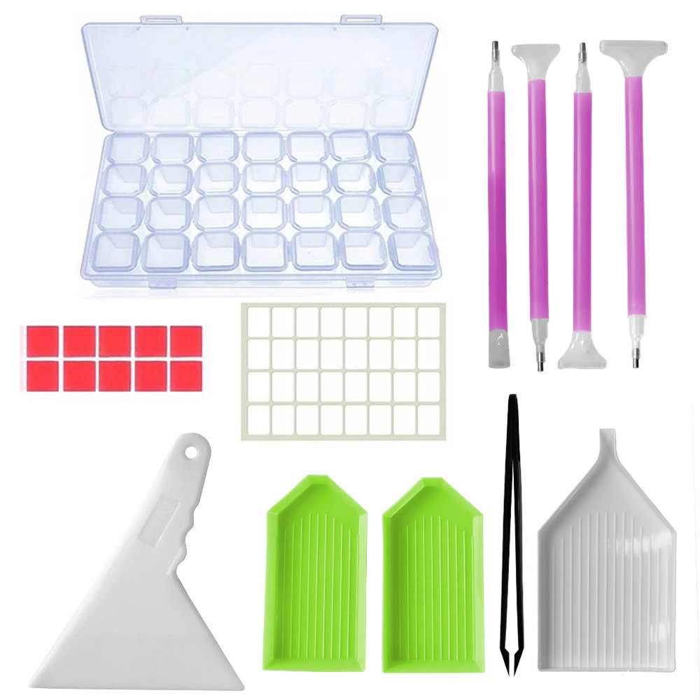 Akcesoria Do Haftu Diamentowego (Diamond Painting), Dodatkowe Narzędzia Do Mozaiki Diamentowej Diy, Zestaw 49 Elementów (Pojemnik, Kuwety, Długopisy..