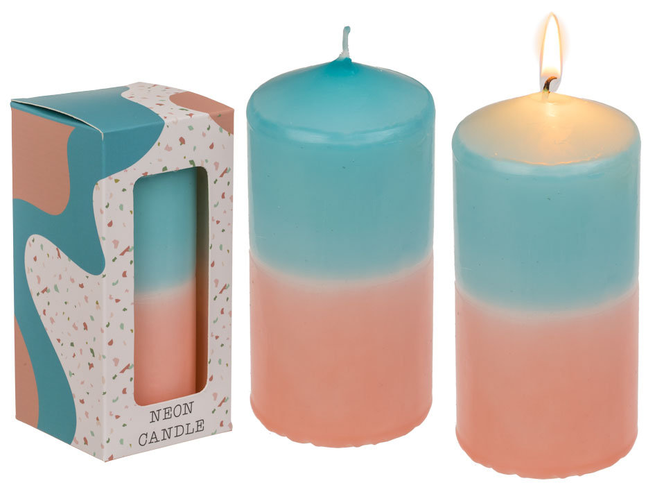 Świeca walec - morela/turkus