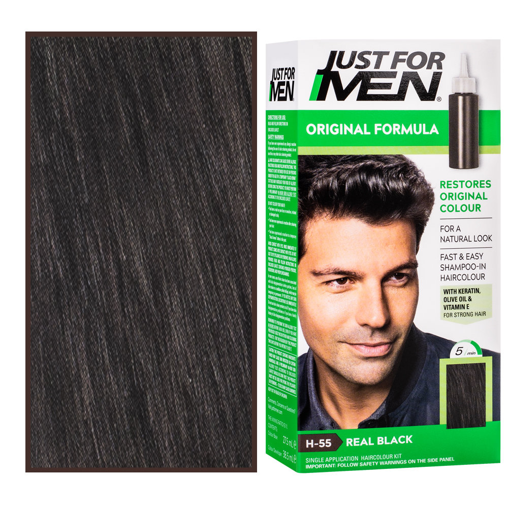 Just For Men farba odsiwiacz do włosów dla mężczyzn 66ml z witaminą E, rumiankiem H55 Natural Real Black