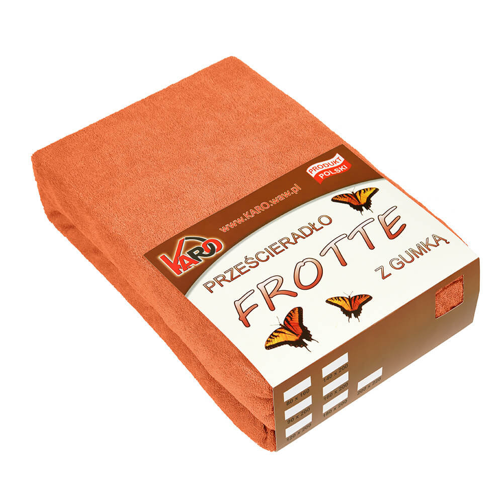 Prześcieradło frotte z gumką KARO 90x200 cm, rude terra 025 grube 200g/m2