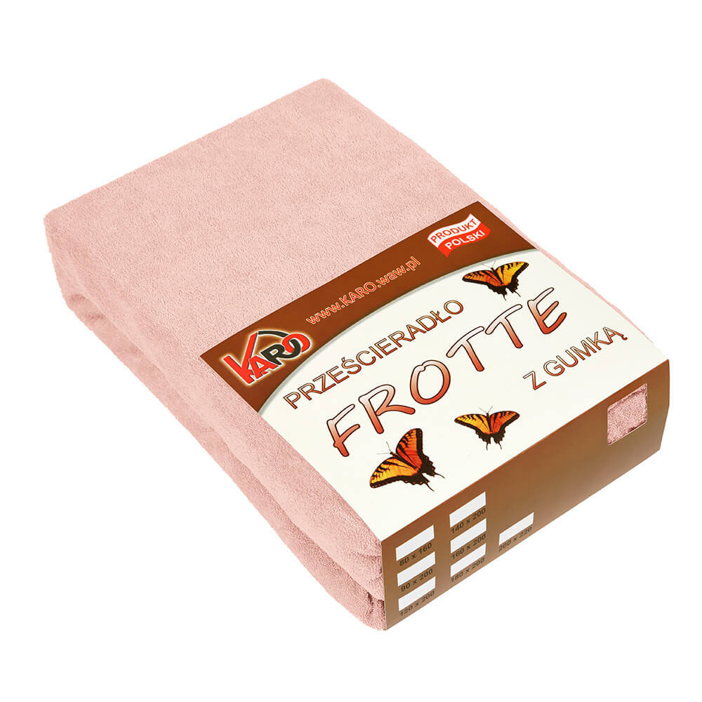 Prześcieradło frotte z gumką KARO 90x200 cm, łososiowe 006 grube 200g/m2