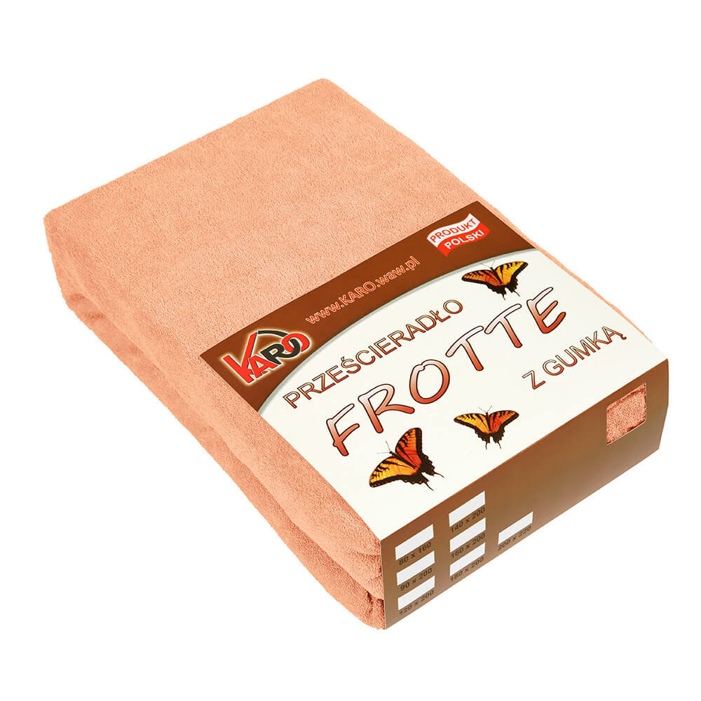 Prześcieradło frotte z gumką KARO 90x200 cm, morelowe 007 grube 200g/m2