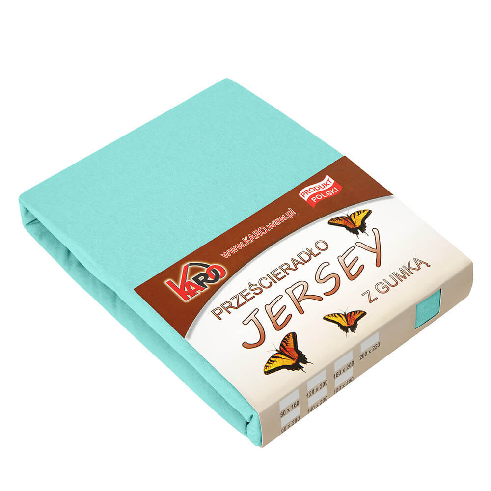 Prześcieradło jersey z gumką KARO  80x200 cm, miętowe 054 grube 150g/m2
