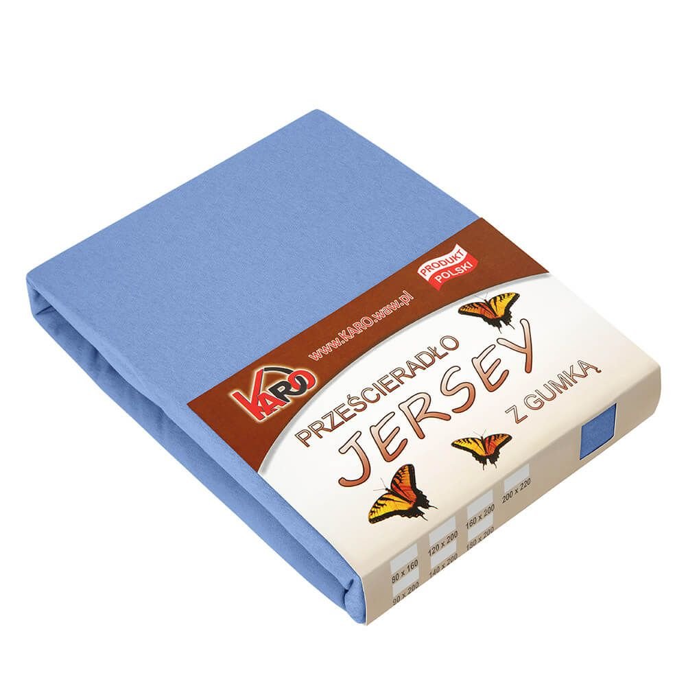 Prześcieradło jersey z gumką KARO 90x200 cm, niebieskie 038 grube 150g/m2
