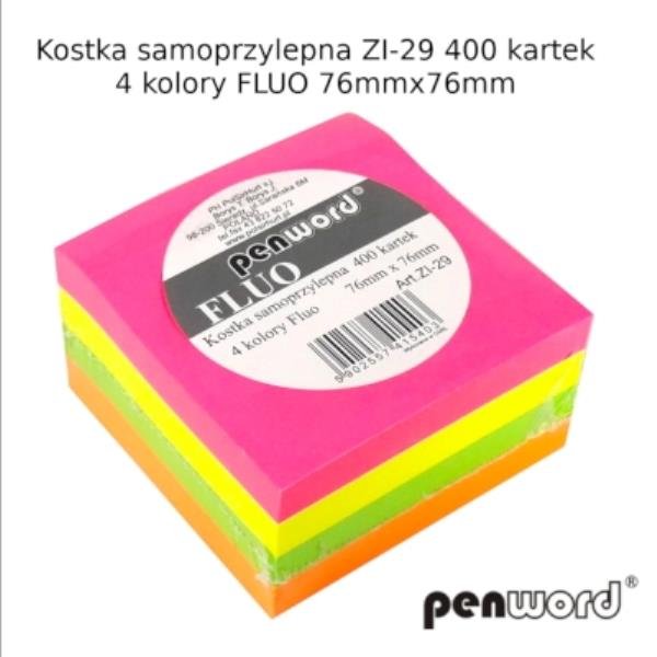 POLSIRHURT Kostka samoprzyl. Fluo 76mmx76mm ZI-29 400 kartek