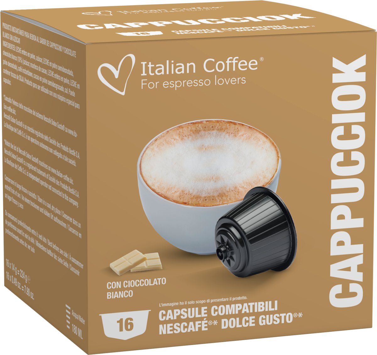 Italian Coffee Cappucciok (Cappuccino al CIOCCOLATO BIANCO) kapsułki do Dolce Gusto - 16 kapsułek