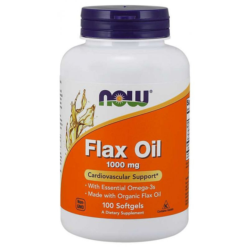 NOW Foods - Flax Oil, Olej Lniany, 1000mg, 100 kapsułek miękkich