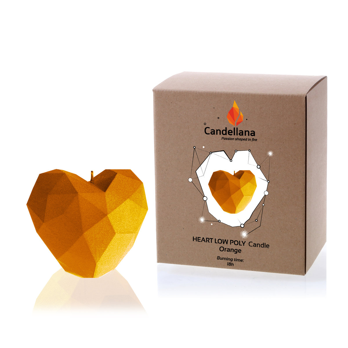 Świeca Candellana Heart Low Poly Orange