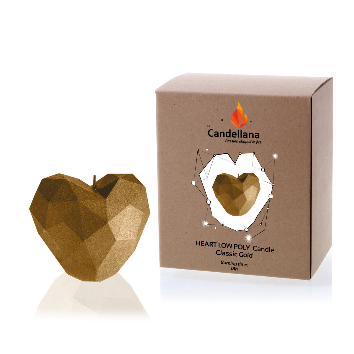 Świeca Candellana Heart Low Poly Classic Gold