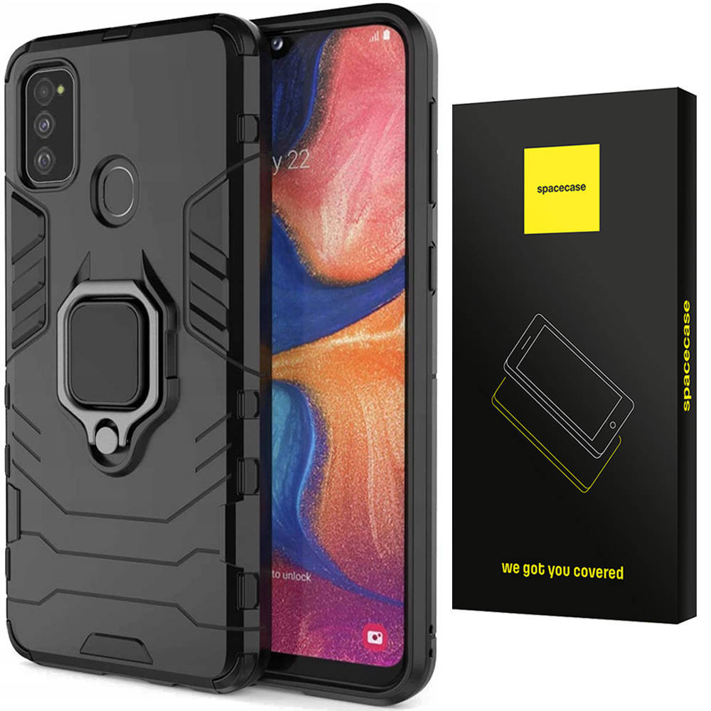 Etui Pancerne Spacecase X-Ring Uchwyt Magnetyczny Uchwyt Ring Case Obudowa Plecki Galaxy M21 Czarny