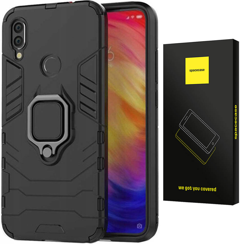 Etui Pancerne Spacecase X-Ring Uchwyt Magnetyczny Uchwyt Ring Case Obudowa Plecki Redmi Note 7 Czarny
