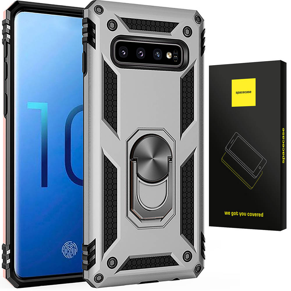 ETUI PANCERNE SPACECASE RING NX UCHWYT MAGNETYCZNY RING CASE OBUDOWA PLECKI GALAXY S10+ SREBRNY