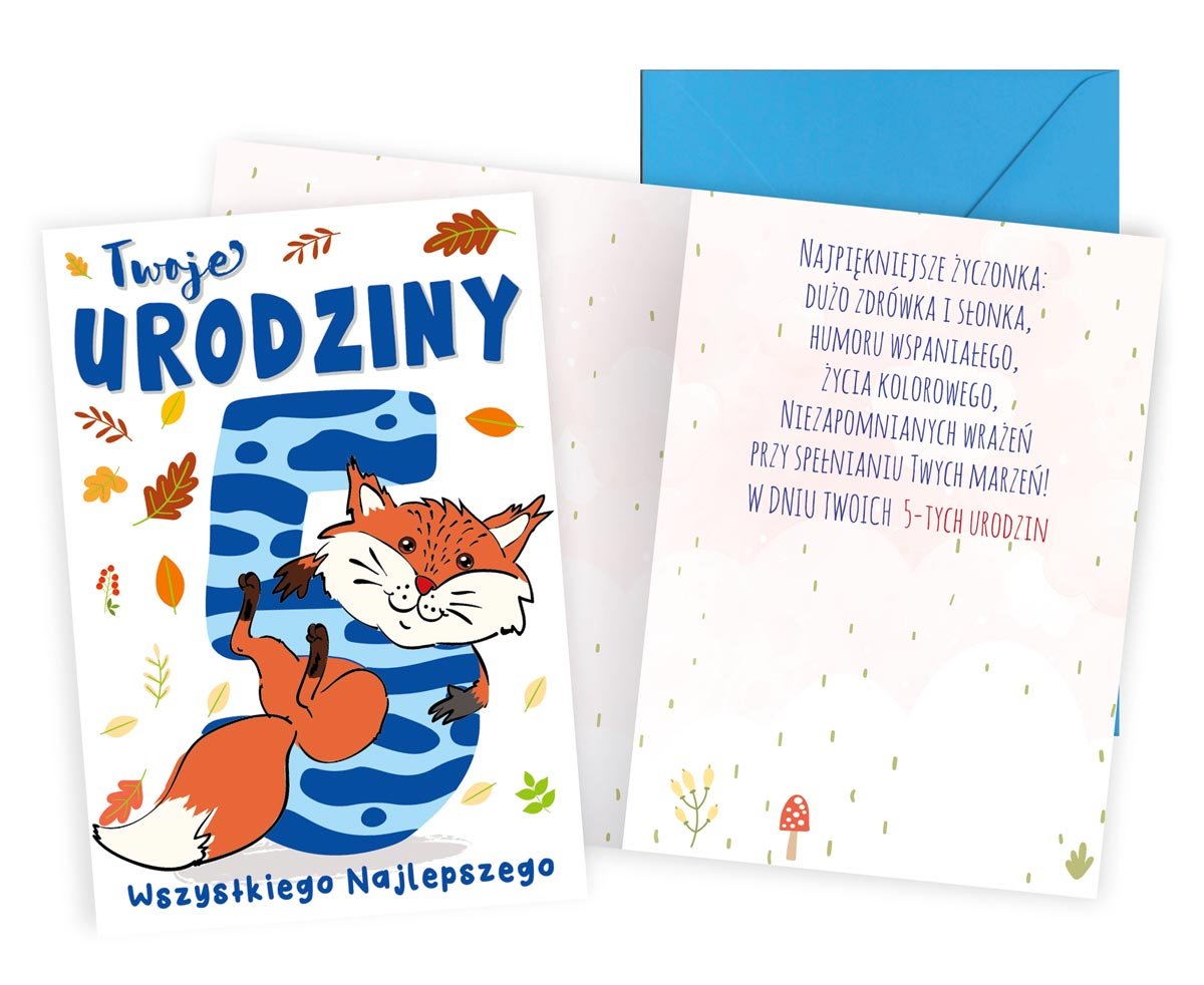 Karnet B6 Urodziny 5 lisek - Kukartka