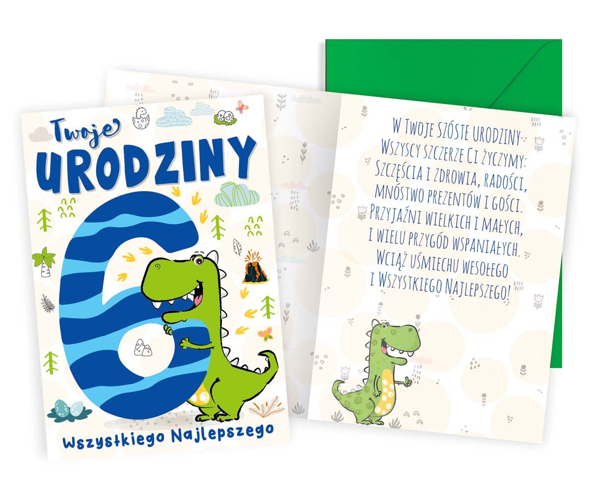 Karnet B6 Urodziny 6 dinozaur - Kukartka