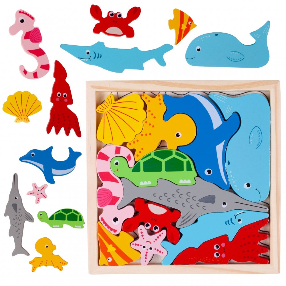 Drewniane Puzzle Układanka Morskie Zwierzątka