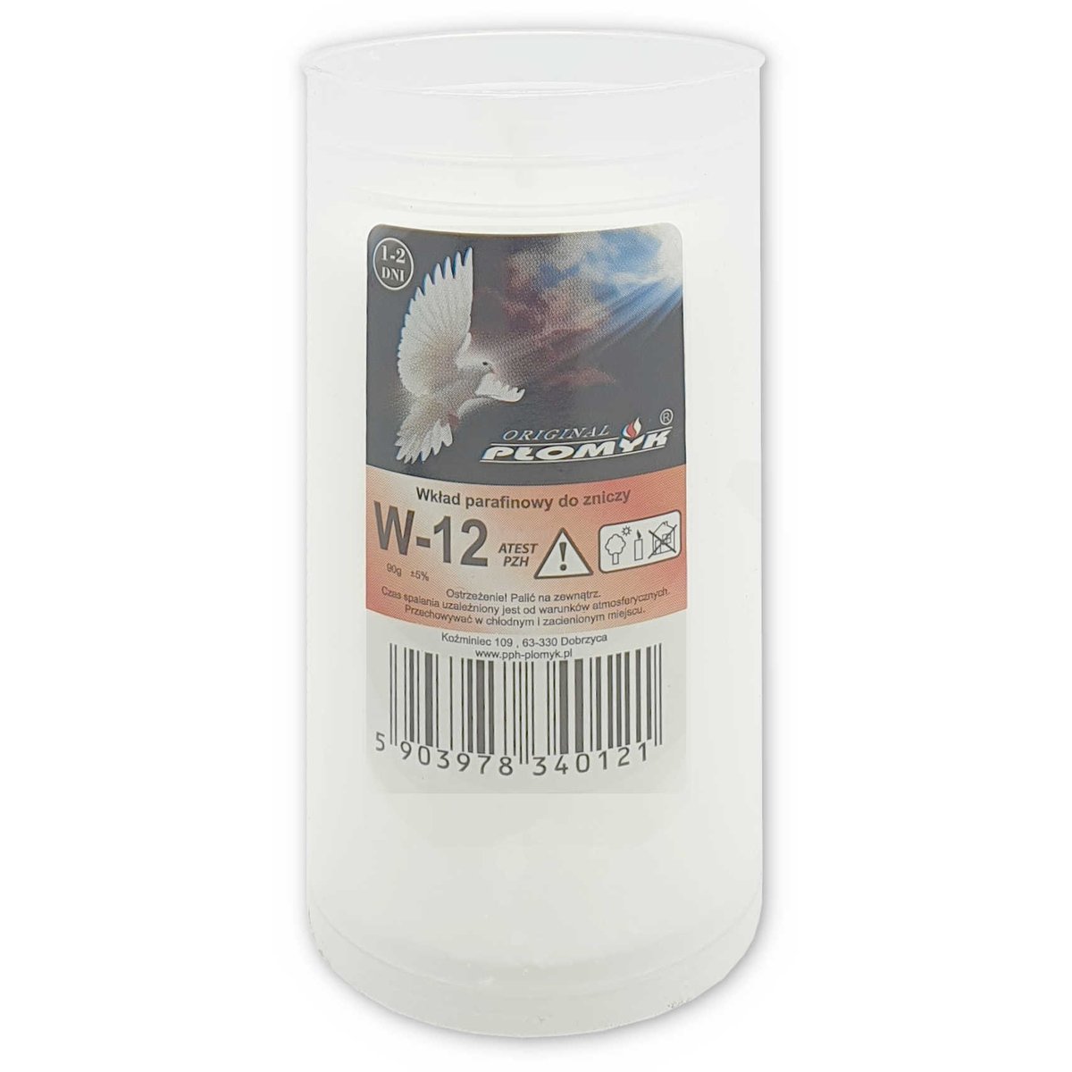 Wkład Do Zniczy Parafinowy Płomyk W-12 24-48H 1-2 Dni 1 Sztuka