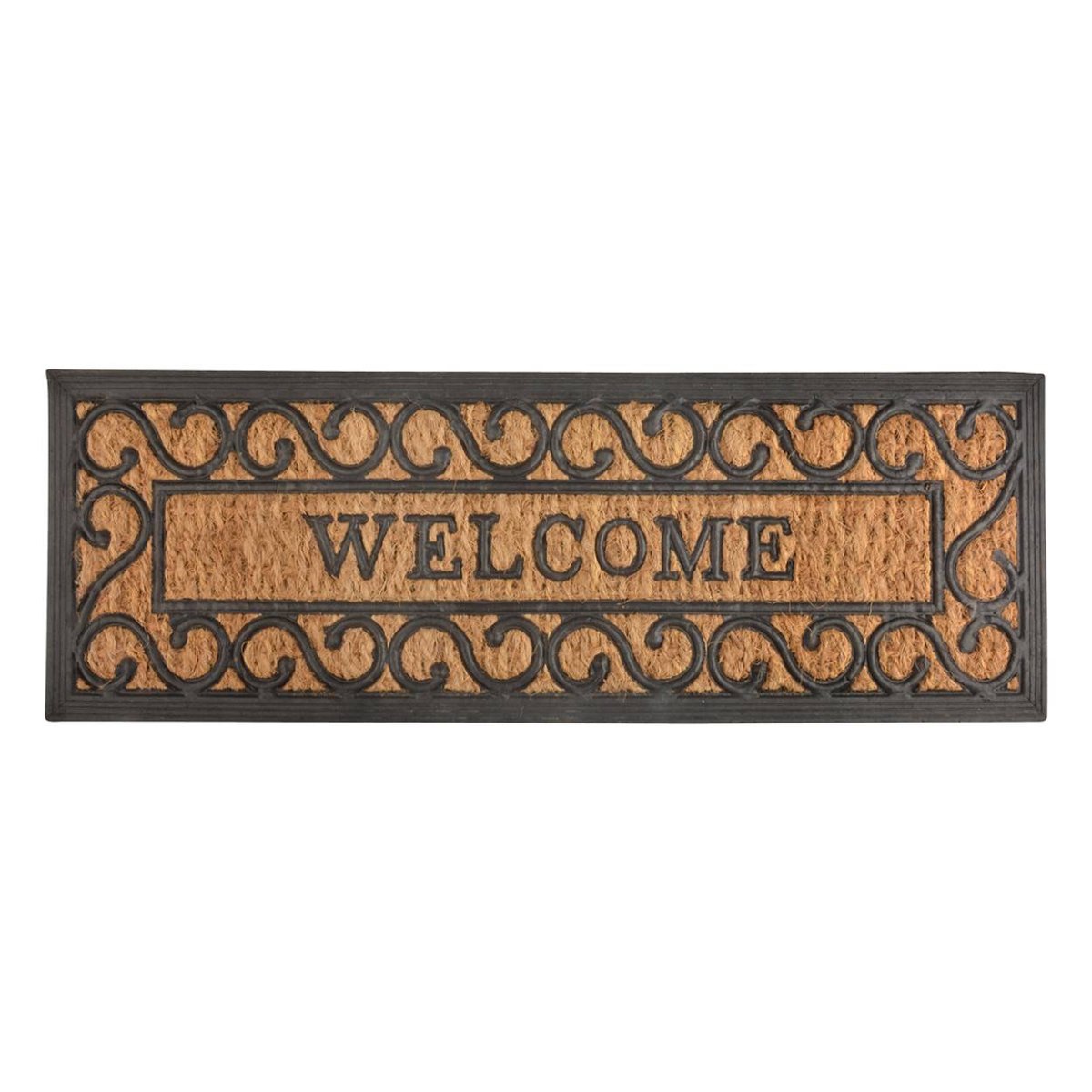Esschert Design rb169 Welcome drzwi poziomu/mata na podłogę, włókno kokosowe, guma, czarny/brązowy, 75 x 25 x 0.9 cm RB169