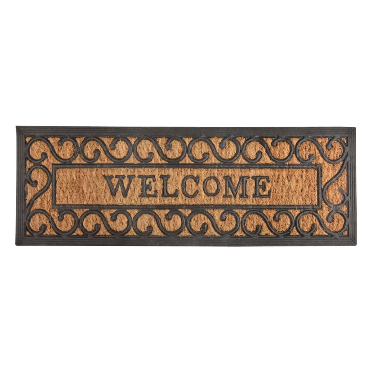 Esschert Design rb169 Welcome drzwi poziomu/mata na podłogę, włókno kokosowe, guma, czarny/brązowy, 75 x 25 x 0.9 cm RB169