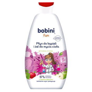BOBINI Fun Płyn do kąpieli i żel do mycia - o zapachu jabłuszka - Wysoka piana 500 ml