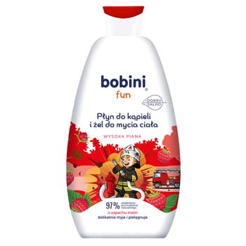 BOBINI Fun Płyn do kąpieli i żel do mycia - o zapachu malin - Wysoka piana 500 ml
