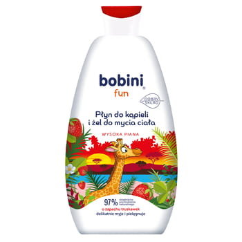 BOBINI Fun Płyn do kąpieli i żel do mycia - o zapachu truskawek - Wysoka piana 500 ml