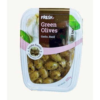 Oliwki Zielone Drylowane Z Czosnkiem I Bazylią Pasteryzowane Fresh Pack 200G Lyrakis Family