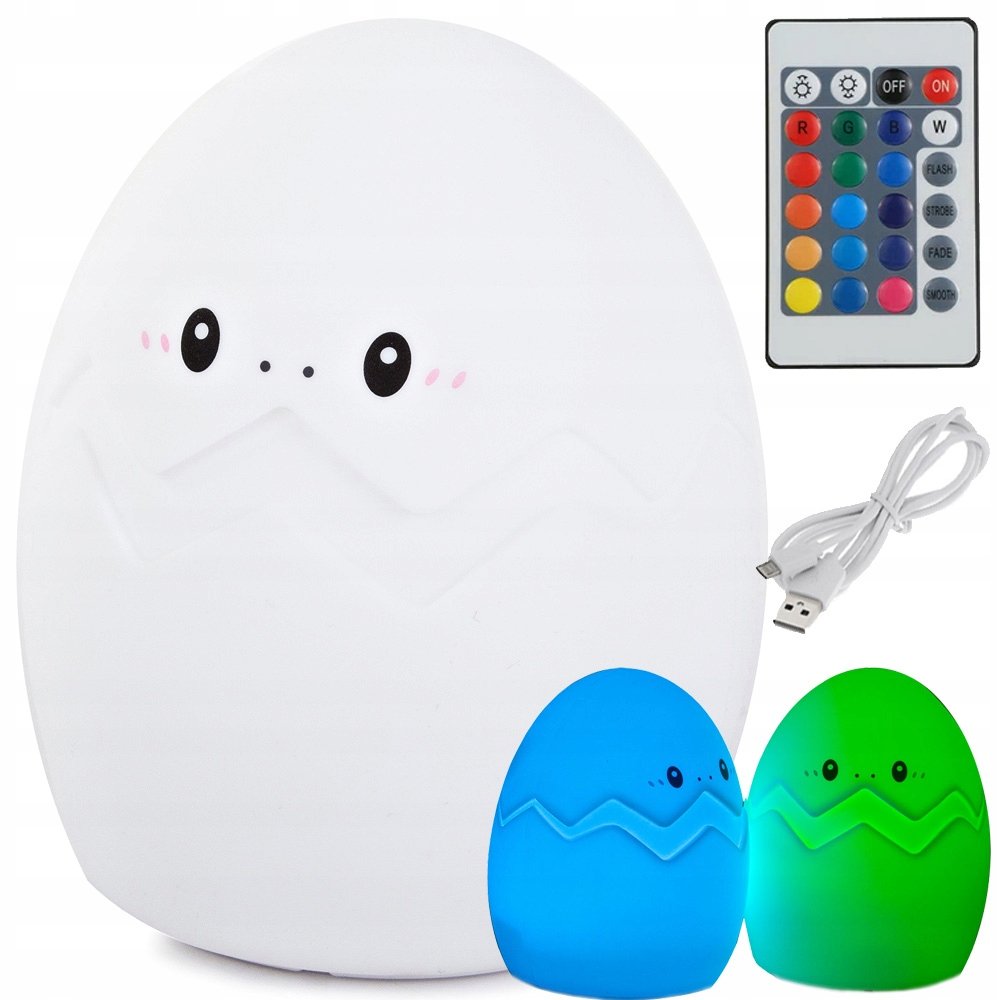 Lampka Nocna Dla Dzieci Led Jajko Rgb Pilot Usb