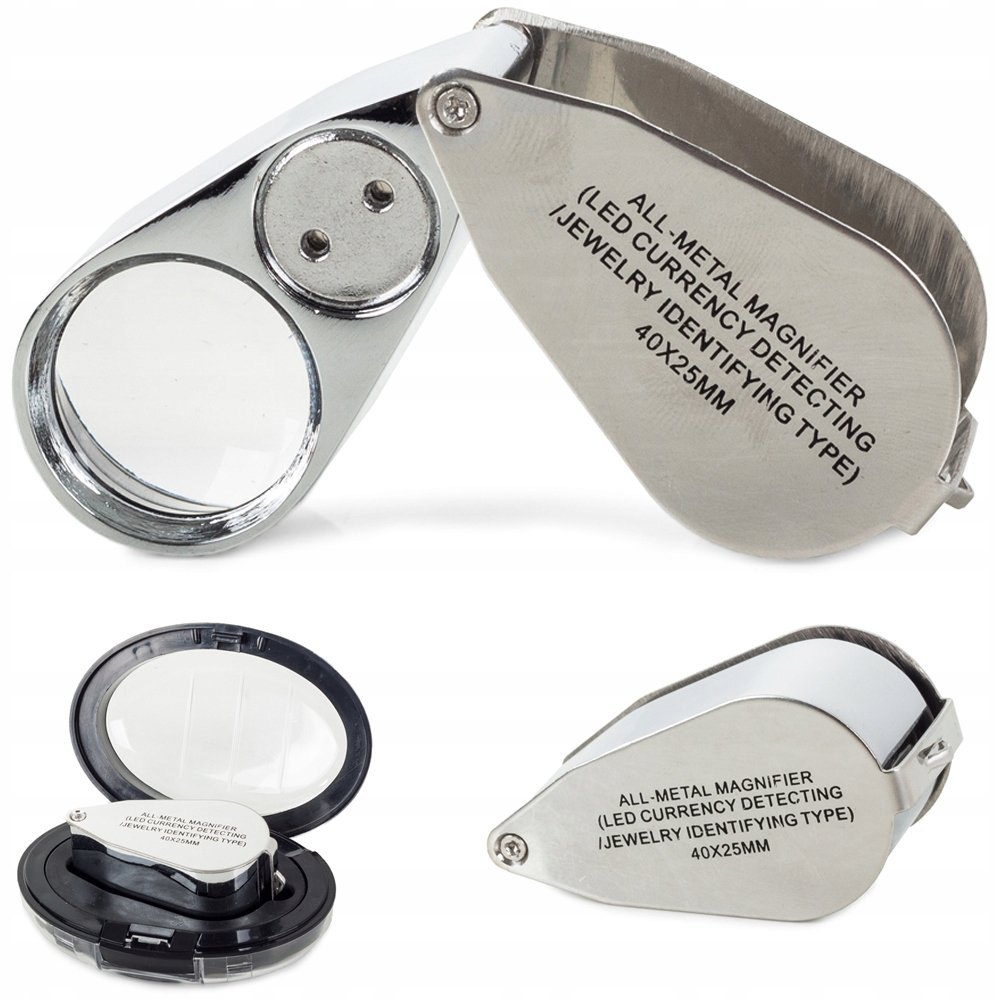 Lupa Kieszonkowa Składana 2 Led Uv Metalowa 40X