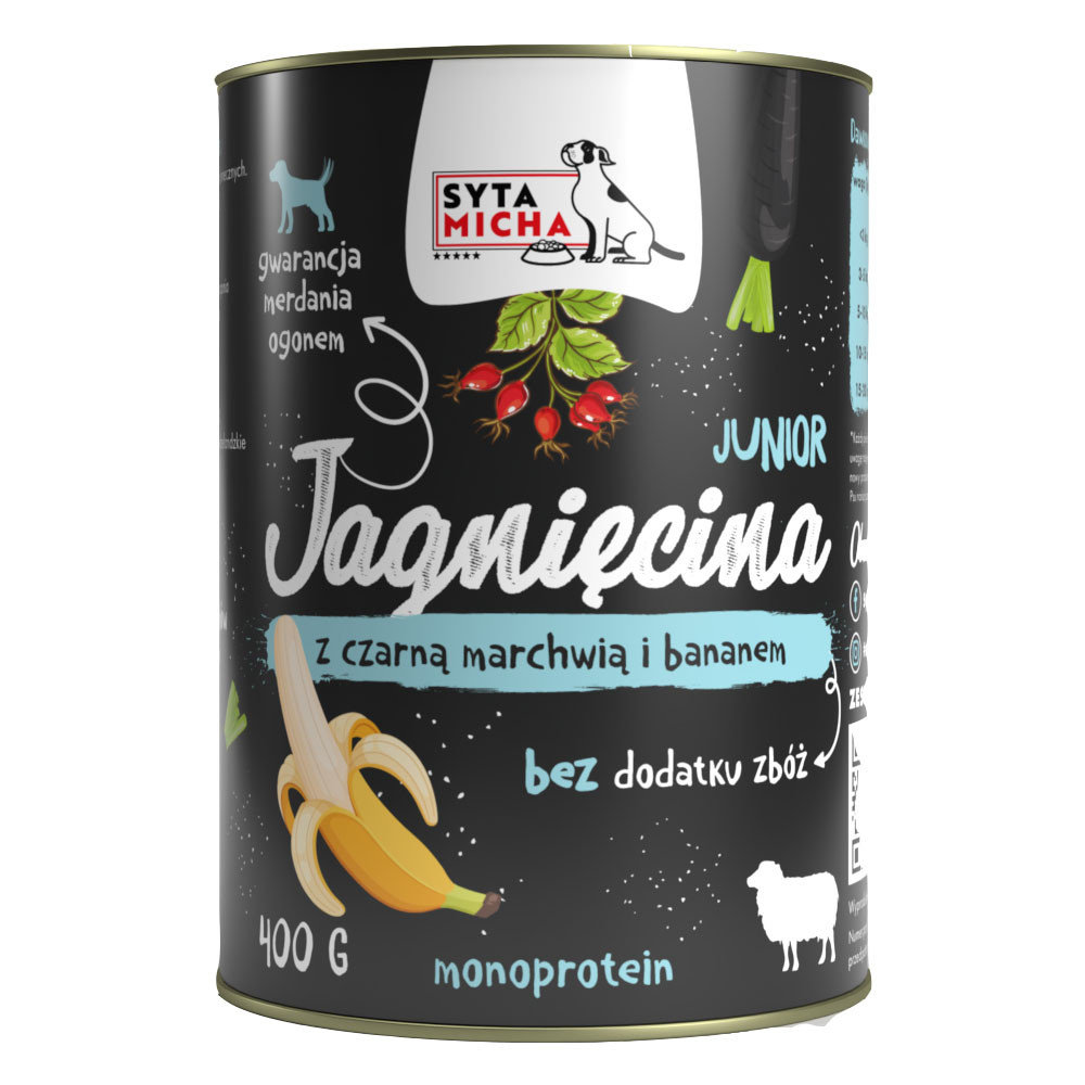 Syta Micha Karma Mokra Dla Szczeniąt Jagnięcina Z Czarną Marchwią I Bananem 400G