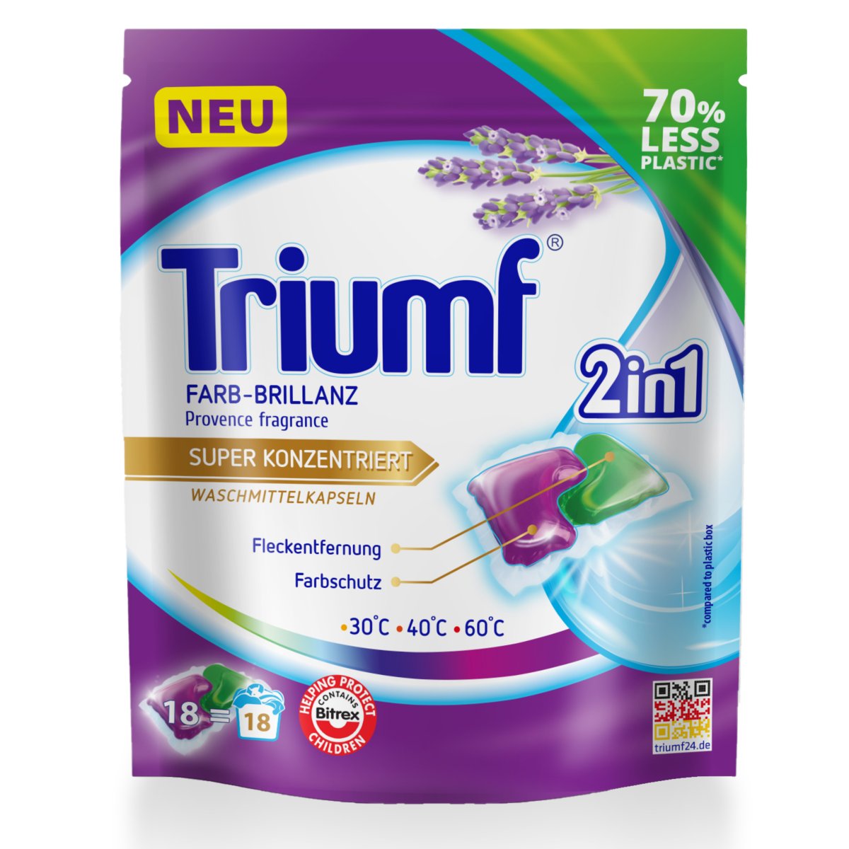 Triumf Kapsułki do prania kolorowych tkanin 2w1 Farb-Brillanz 18 szt.