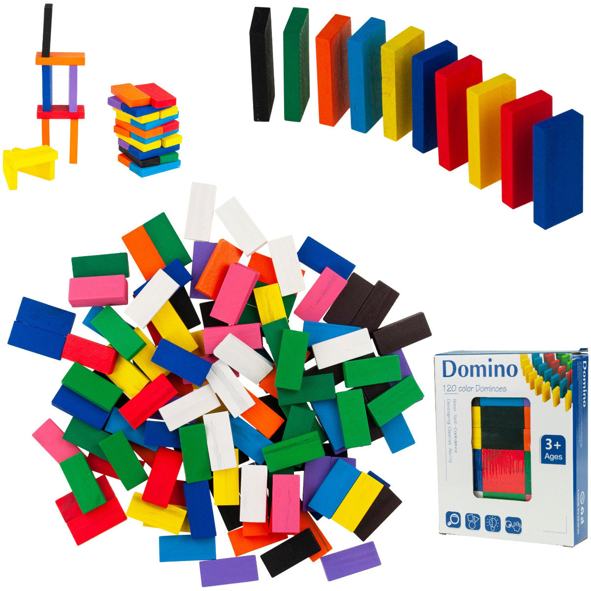 Domino Drewniane Klocki Duża Układanka 120 El.