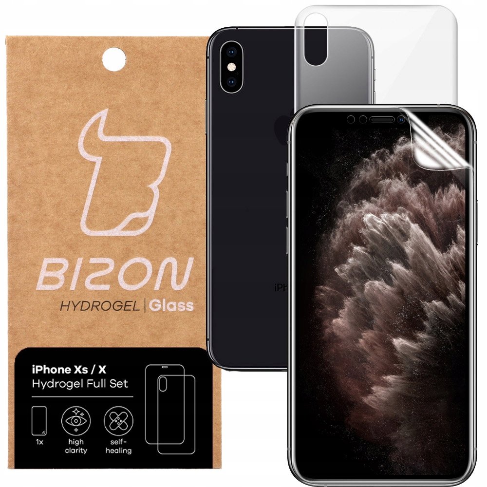 Bizon Folia hydrożelowa na tył i przód Bizon Glass Hydrogel, iPhone Xs / X, 2 sztuki 5903896182032