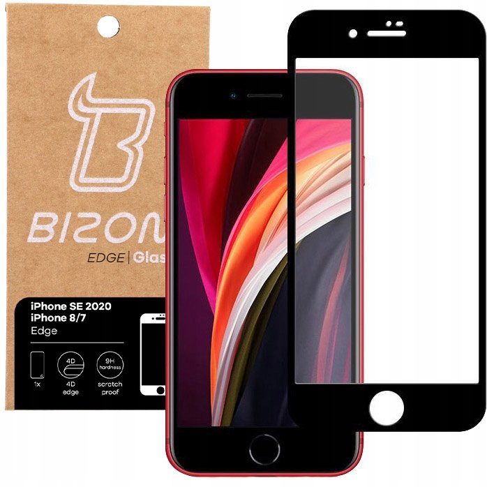 Bizon Szkło hartowane Bizon Glass Edge do iPhone SE 2020/ 8/ 7, czarne 5903896180939