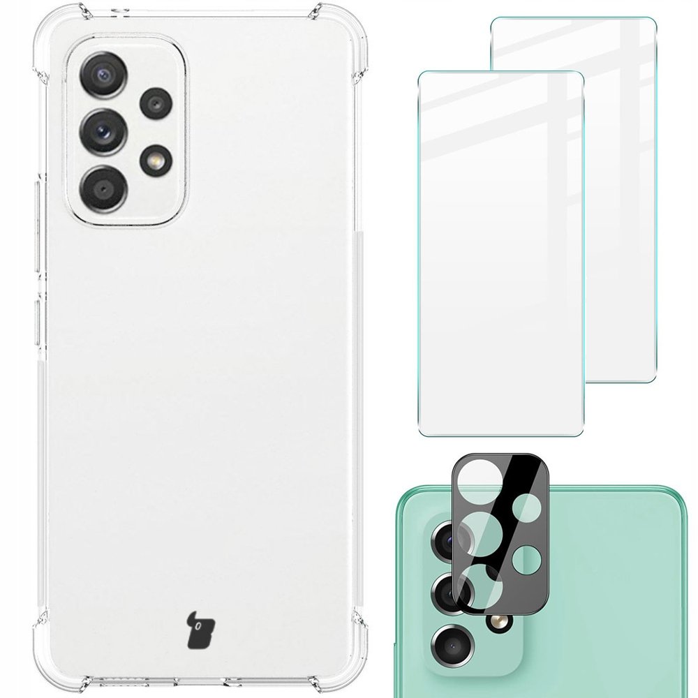 Bizon Etui + 2x szkło + obiektyw Case Clear Galaxy A53 5G przezroczyste BCCGALA535GCL