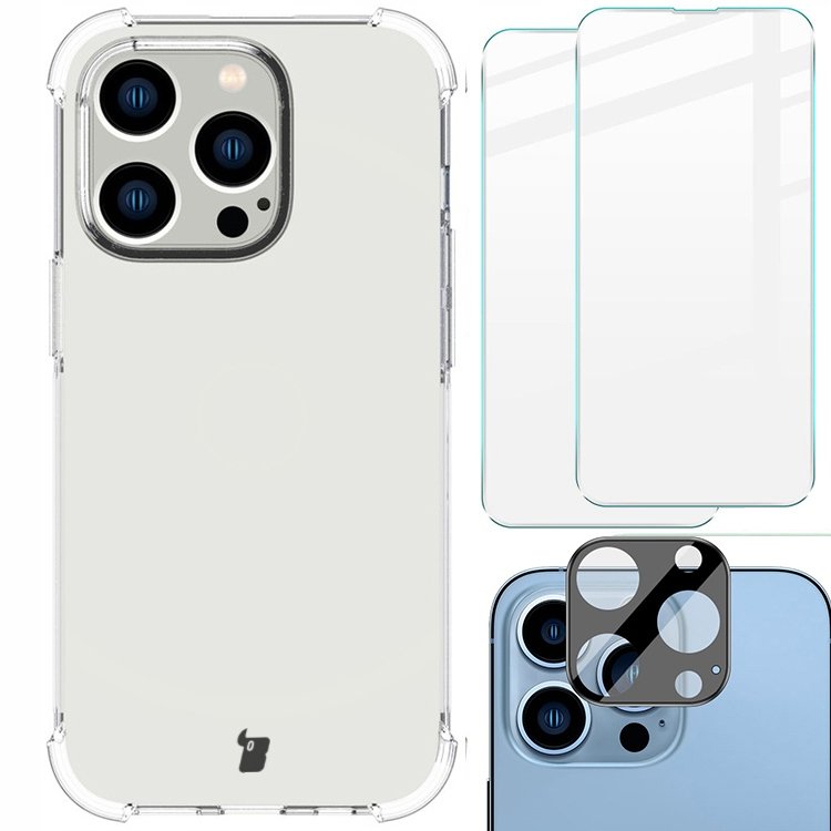 Bizon Etui + 2x szkło + obiektyw Case Clear Pack do iPhone 14 Pro przezroczyste