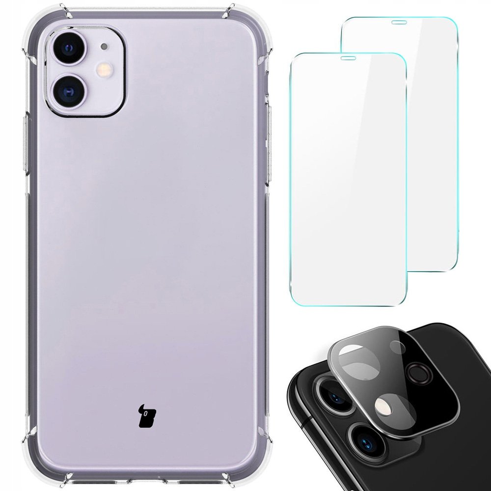 Bizon Etui + 2x szkło + obiektyw Case Clear iPhone 11 przezroczyste BCCIP11CL