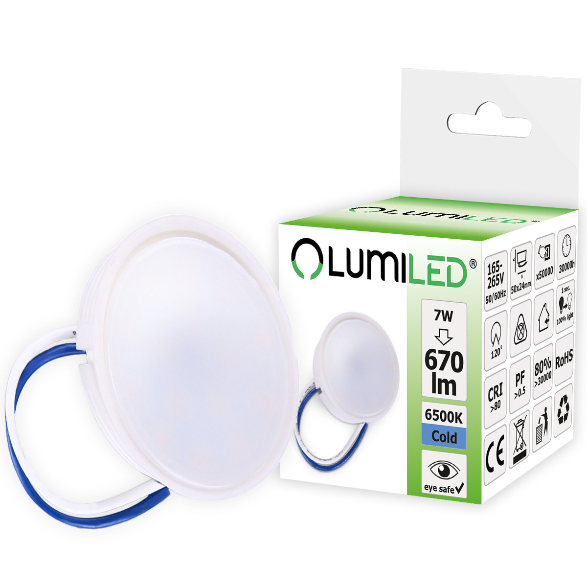 Wkład Do Opraw Led Mr16 Moduł Insert Mleczny 7W = 70W 120° 670Lm 6500K Zimna Lumiled