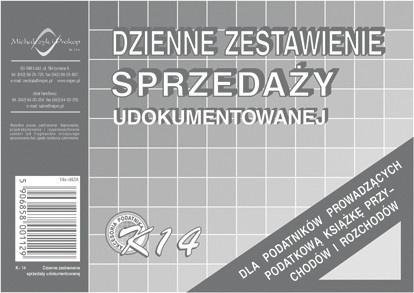 Michalczyk&Prokop DZIENNE ZESTAWIENIE SPRZEDAŻY UDOKUMENTOWANEJ DLA PROWADZĄCYCH PKPIR K14 (K-14) A6 50 kart. MiP 5853