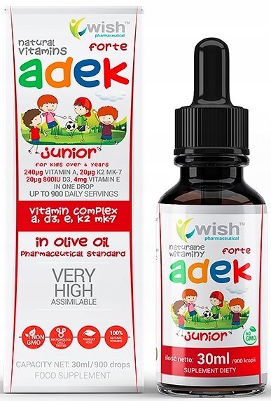 Wish, Adek Witamina A D3 E K, Krople Dla Dzieci, 30ml