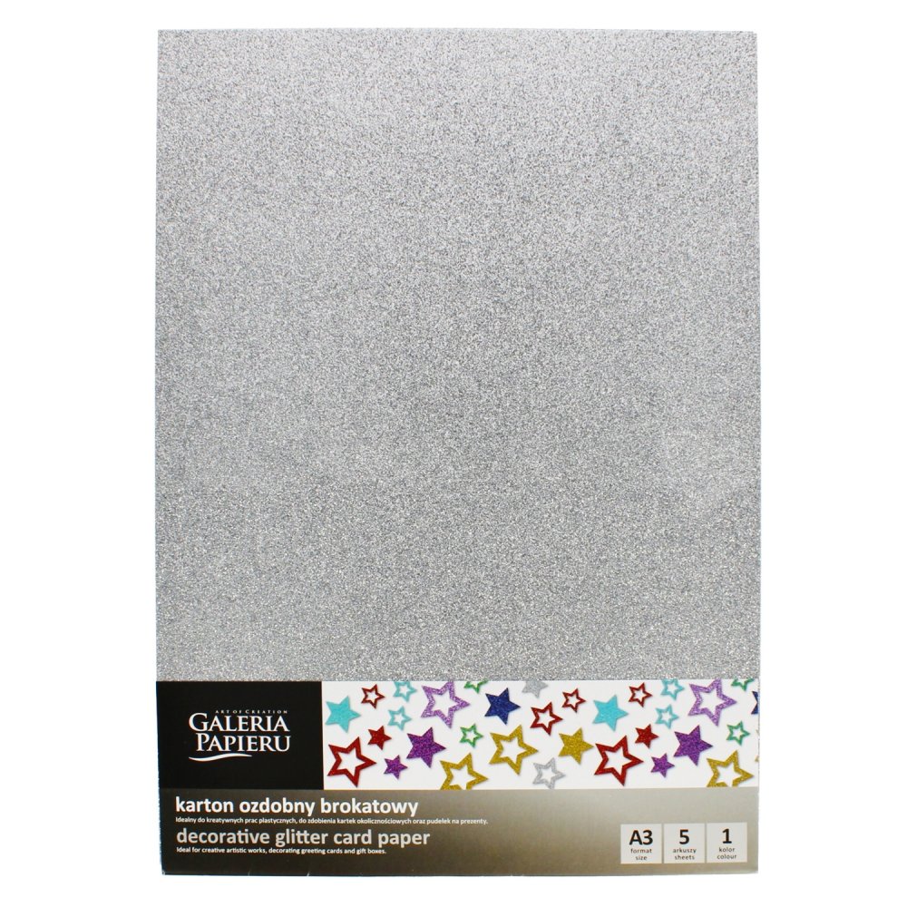 Papier ozdobny Galeria Papieru Brokat srebrny 210g/m2 5ark. A3