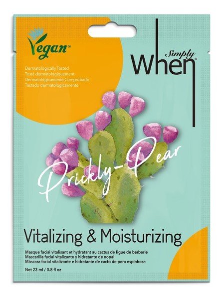 When, Simply Vegan, Maseczka na twarz w płacie witalizująco-nawilżająca, Prickly Pear, 23ml