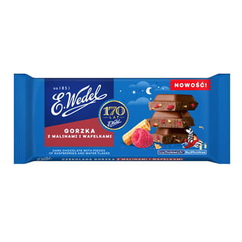 E.Wedel Czekolada Gorzka z Malinami i Wafelkami 80g