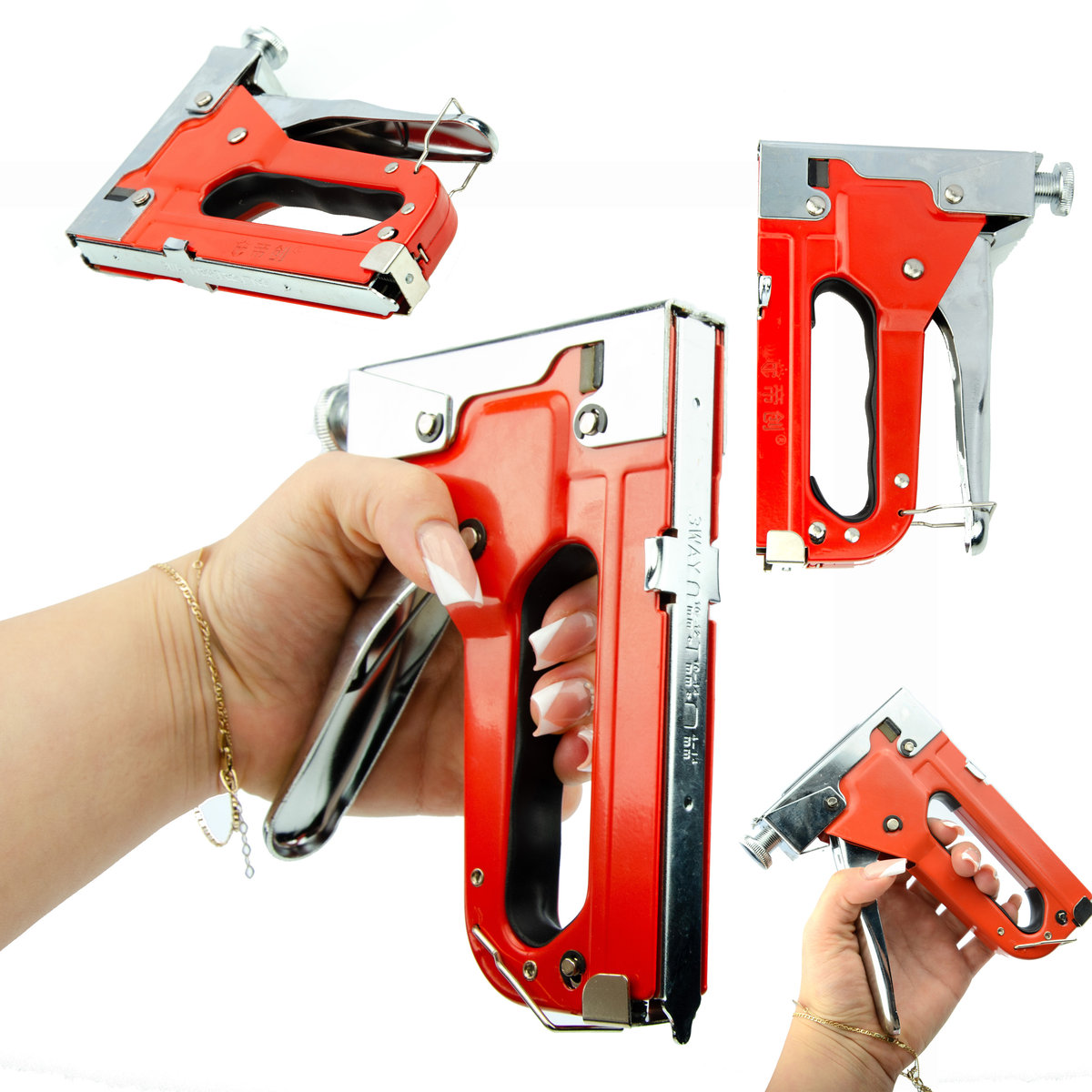 Metalowy zszywacz tapicerski / taker - Rosfix Red Killer + Wkrętak kątowy do bitów 1/4” + 10 uniwersalnych bitów