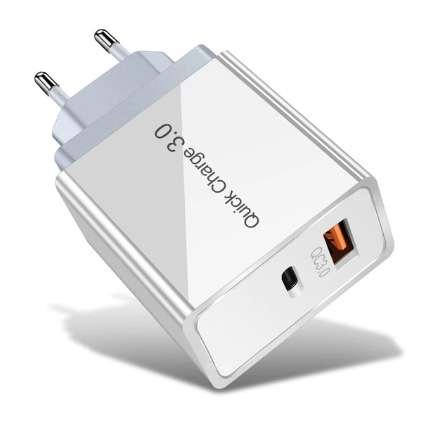 Ładowarka Sieciowa 30W Usb + Usb Typ-C Pd 3.5A Quick Charge 3.0 Biała Wersja 2