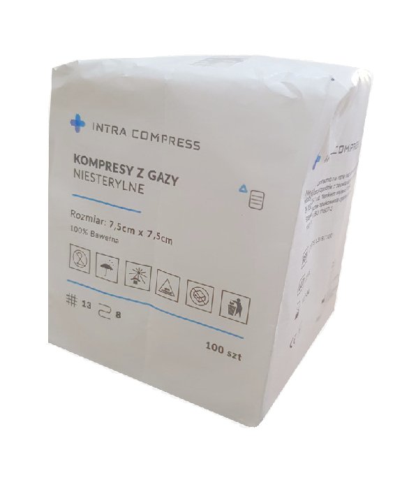 Intramed - Kompresy Gazowe Niejałowe, 7,5cmx7,5 Cm, 13n/8w 'a 100